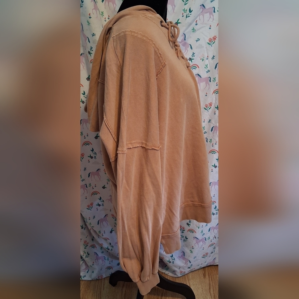 EUC Easel Dusty Rose Mineral Wash Boyfriend Baggy Cotton Casual Lace Hoodie SZ S - Picture 5 of 7